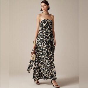 J. Crew Strapless Bow Back Maxi Dress Black Cream Size 4 Wedding Guest